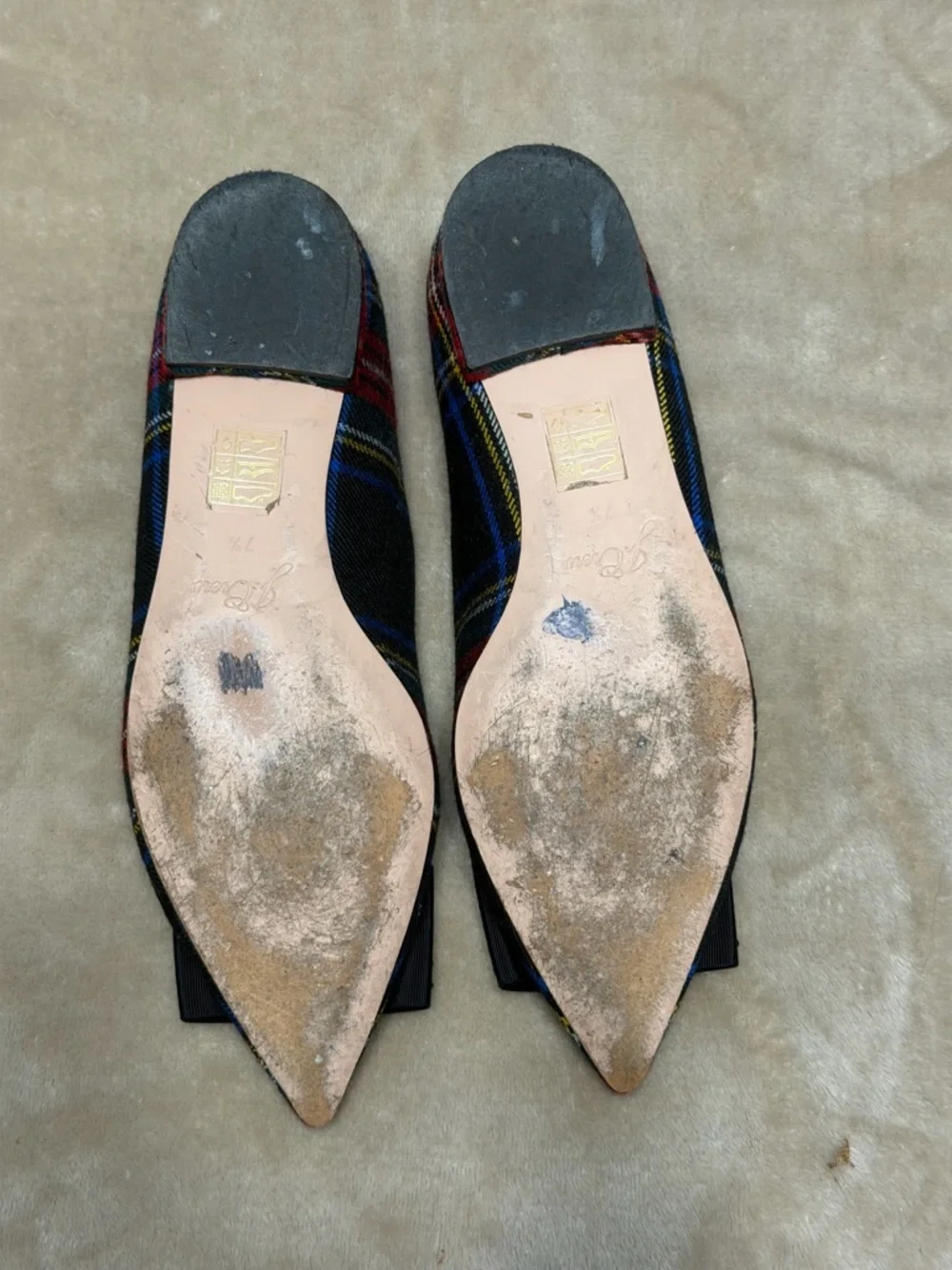 J. Crew Tartan Festive Holiday Plaid Crystal Studded Bow Pointy Toe Ballet Flats